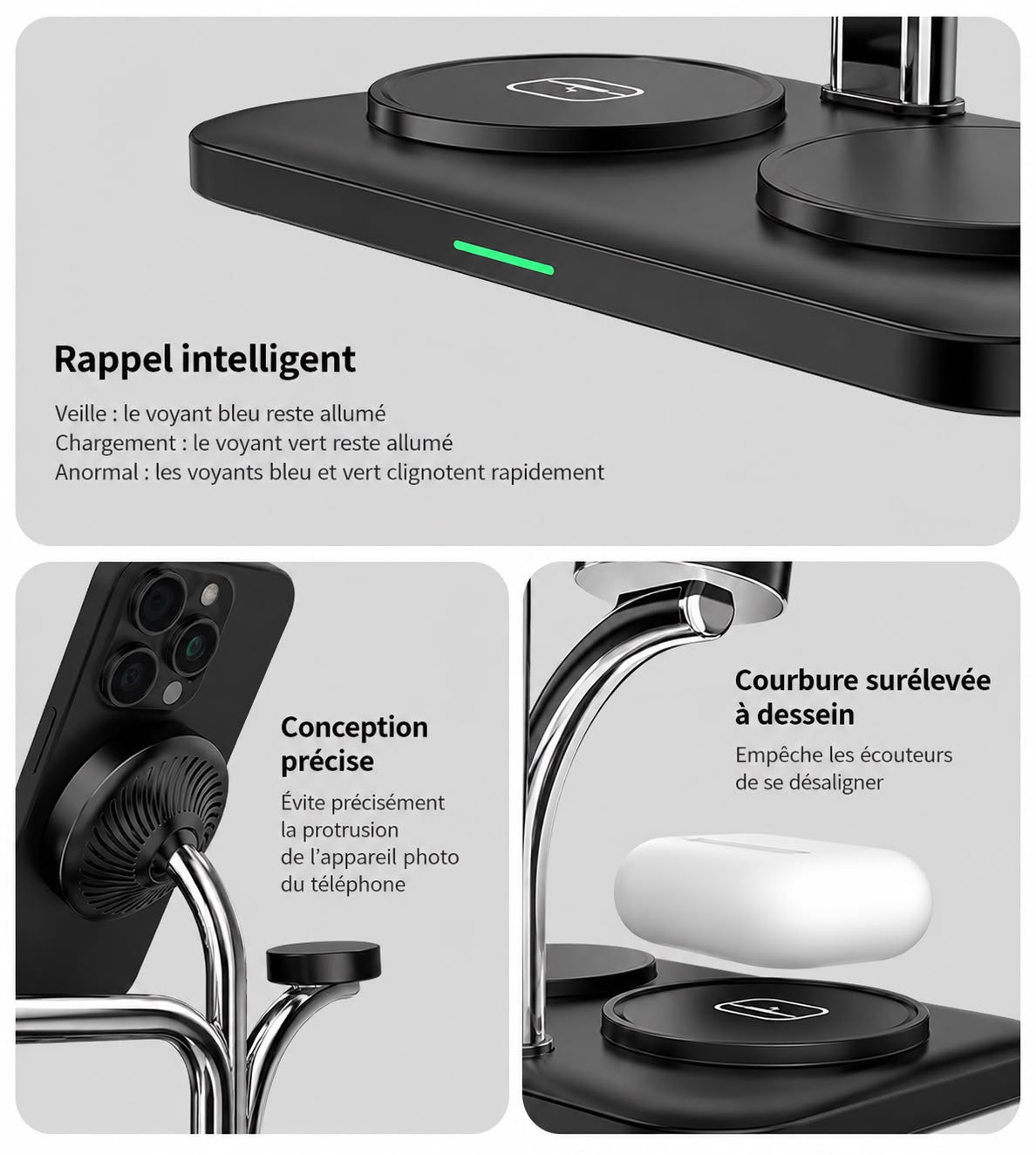 Chargeur 5 en 1 pour téléphone, montre connectée et écouteurs