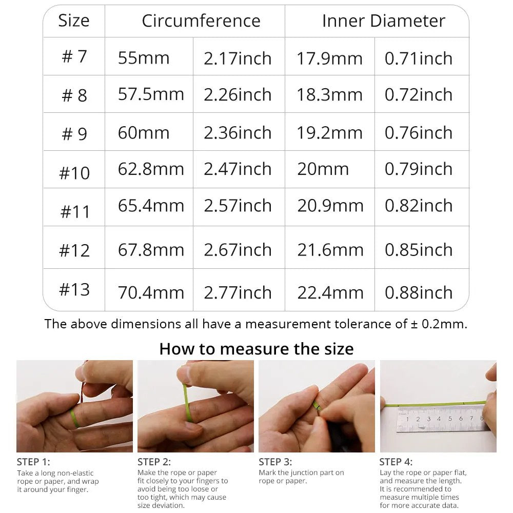 Guide des tailles de la bague COLMI R10, du #7 au #13, avec la méthode de mesure du doigt